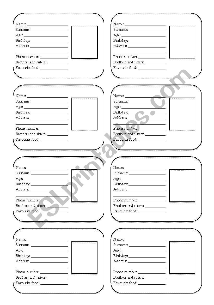 ID cards worksheet