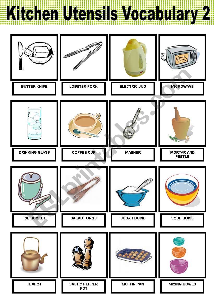 Kitchen Utensils - Vocabulary -  2 and last part -  Pictionary