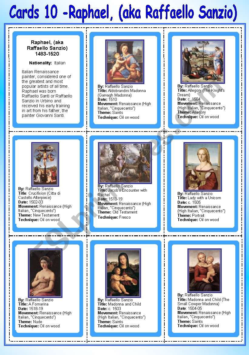 Cards 10 - Raffaello Sanzio worksheet