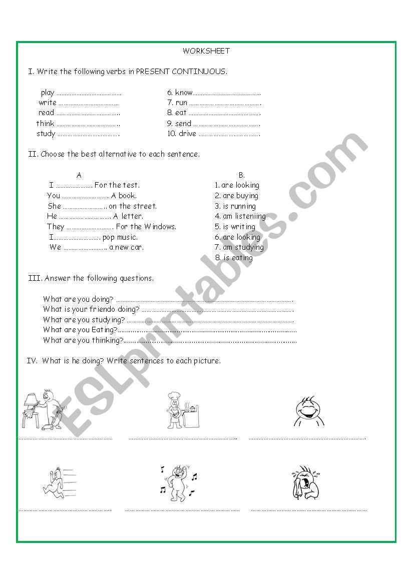 present continuos worksheet