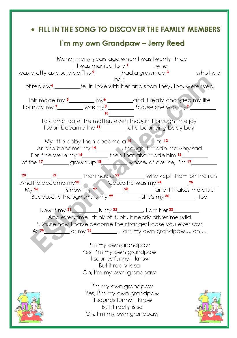 Family Song worksheet