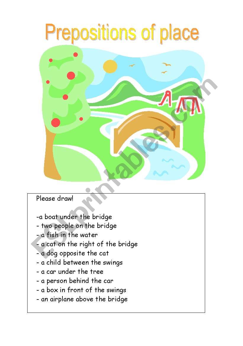 prepositions of place - read and draw activity