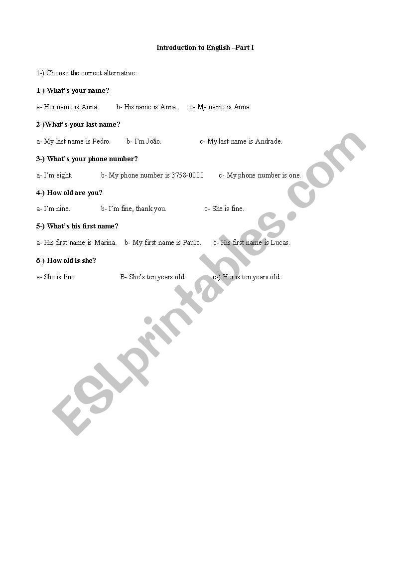 Introduction to English -part I