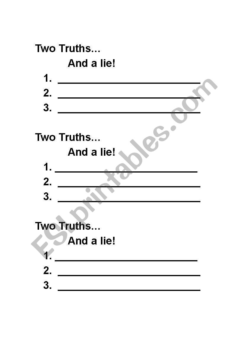 two truths and a lie worksheet