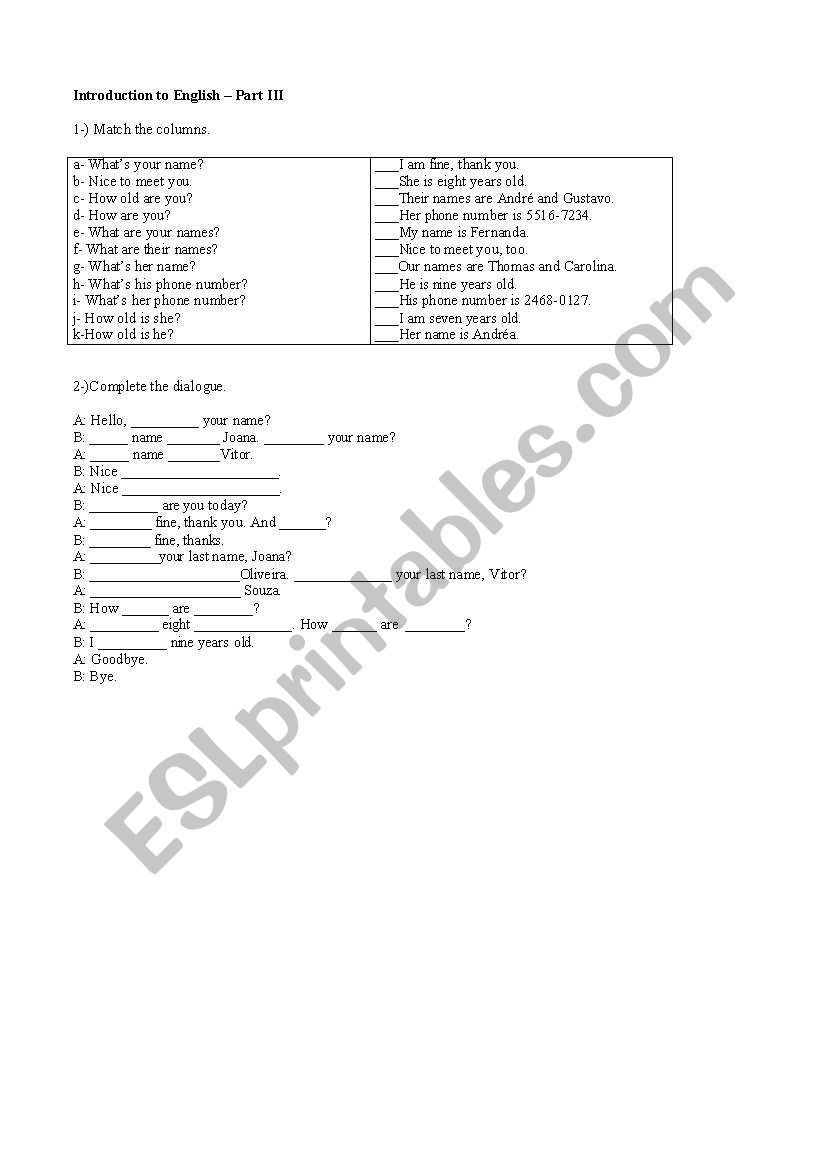 Introducing English worksheet