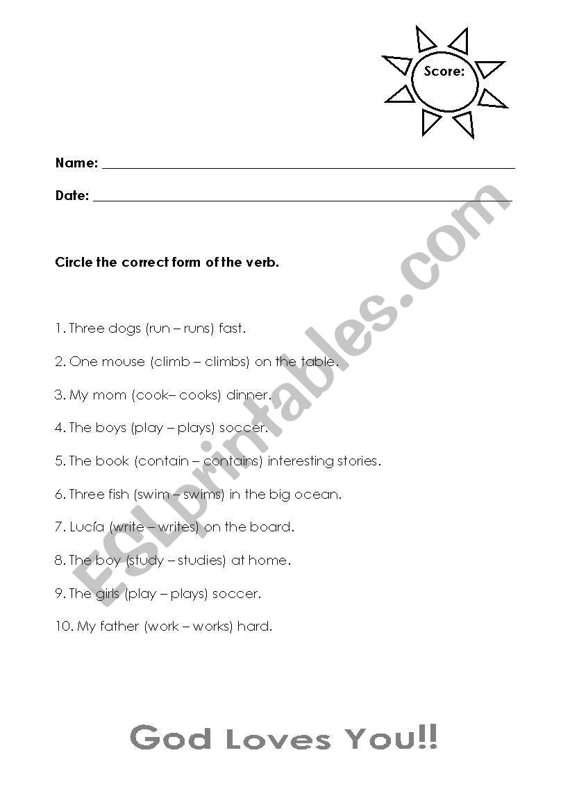 third person singular worksheet