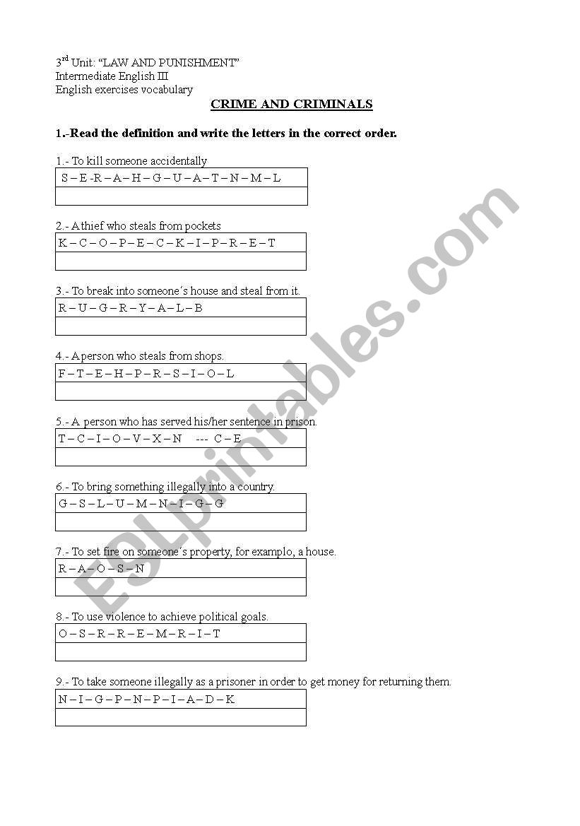 crime and criminals worksheet