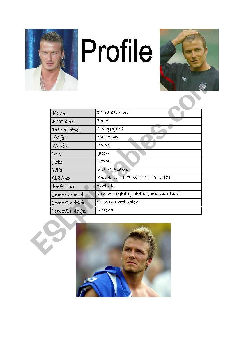 Introduce David Beckham worksheet