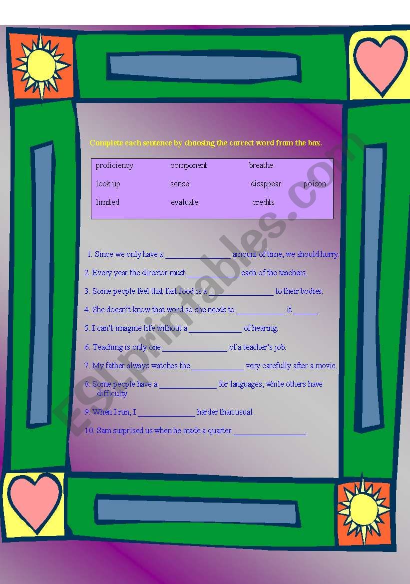 vocabulary worksheet