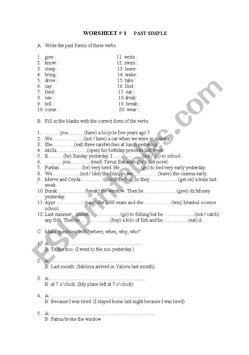 past simple worksheet