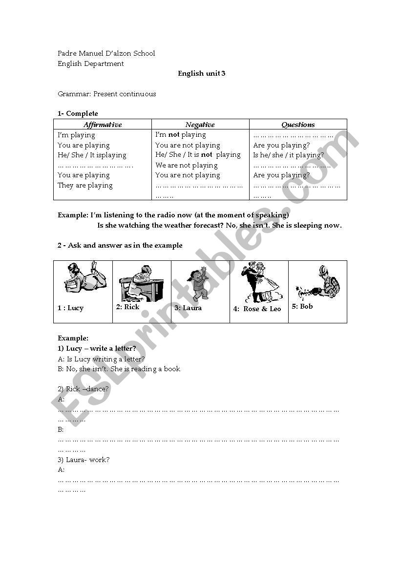 present continuous  worksheet