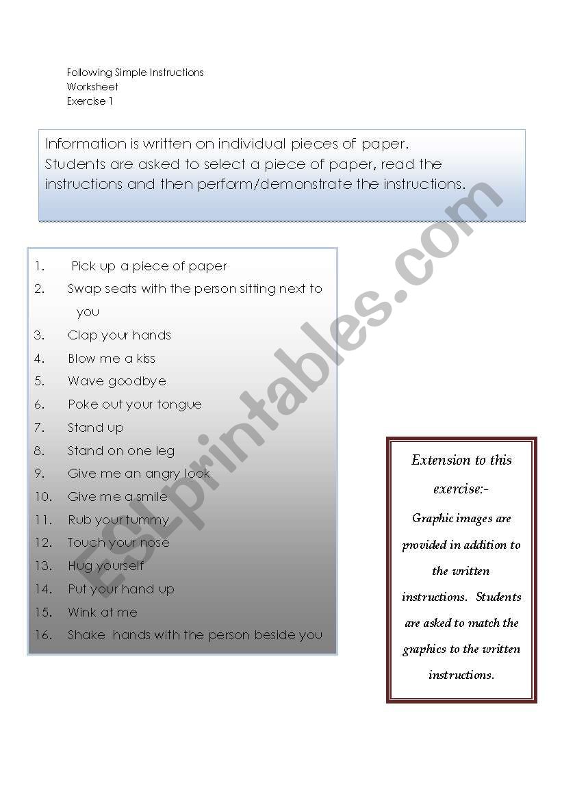 Following Instructions worksheet