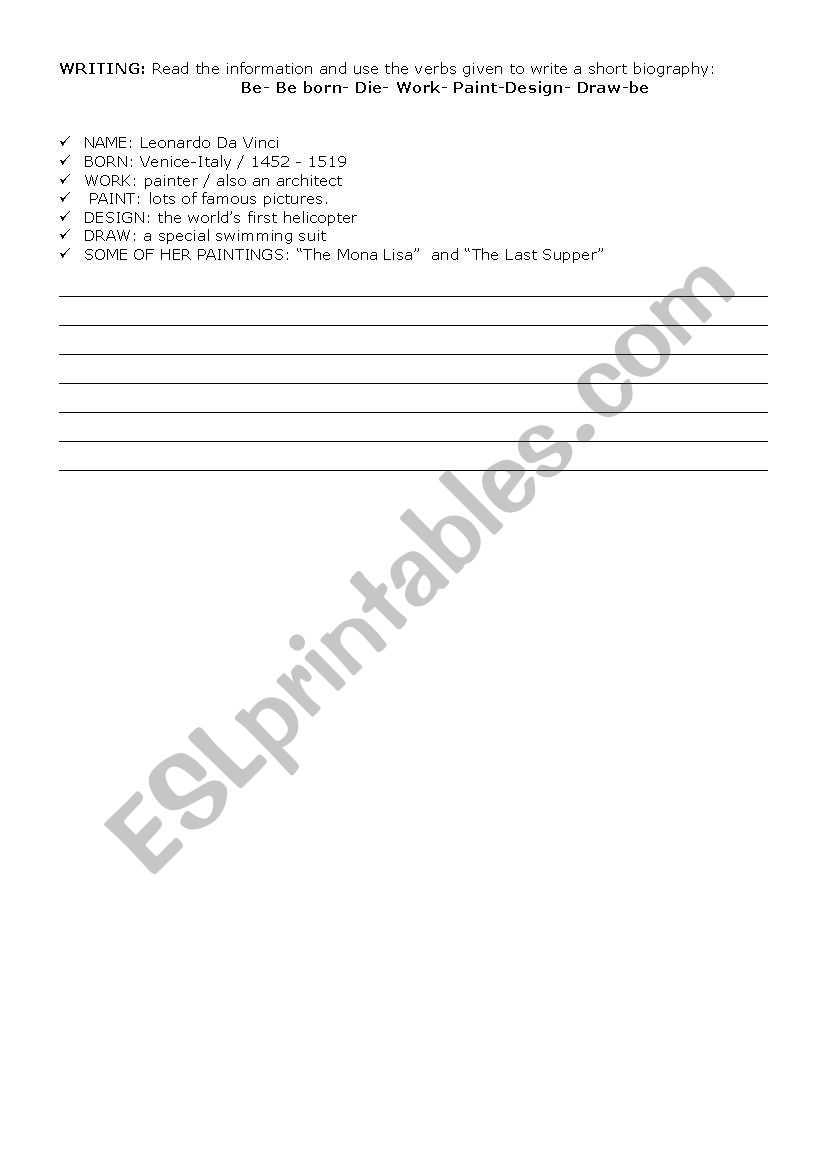 Biography worksheet