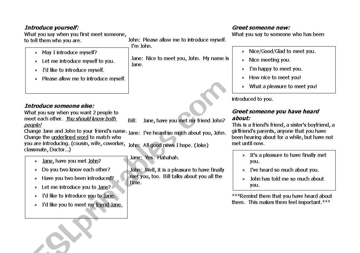 Small talk and meeting worksheet