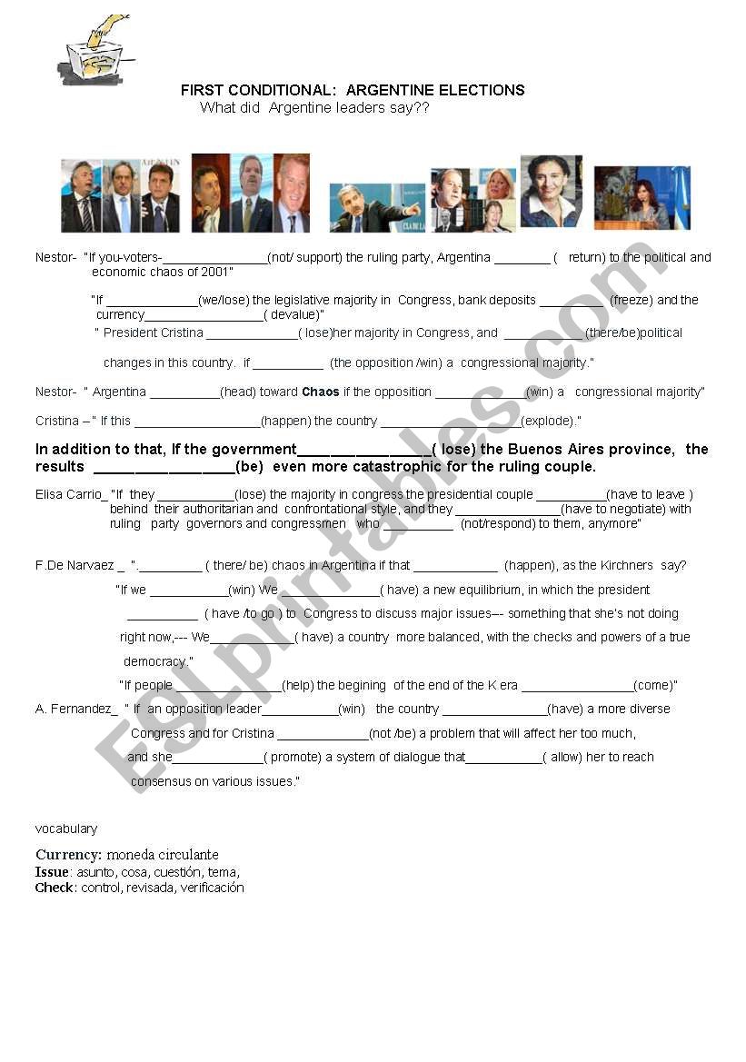 Argentina elections worksheet