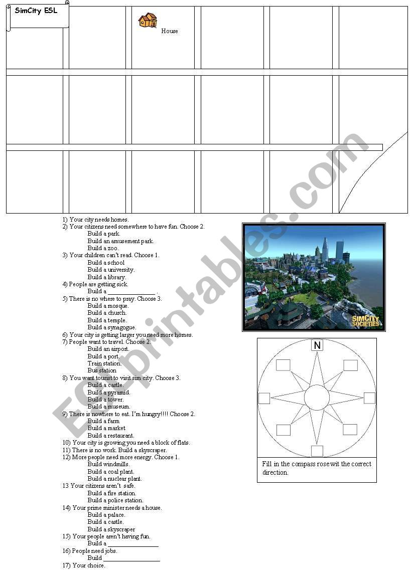 Sim City ESL worksheet