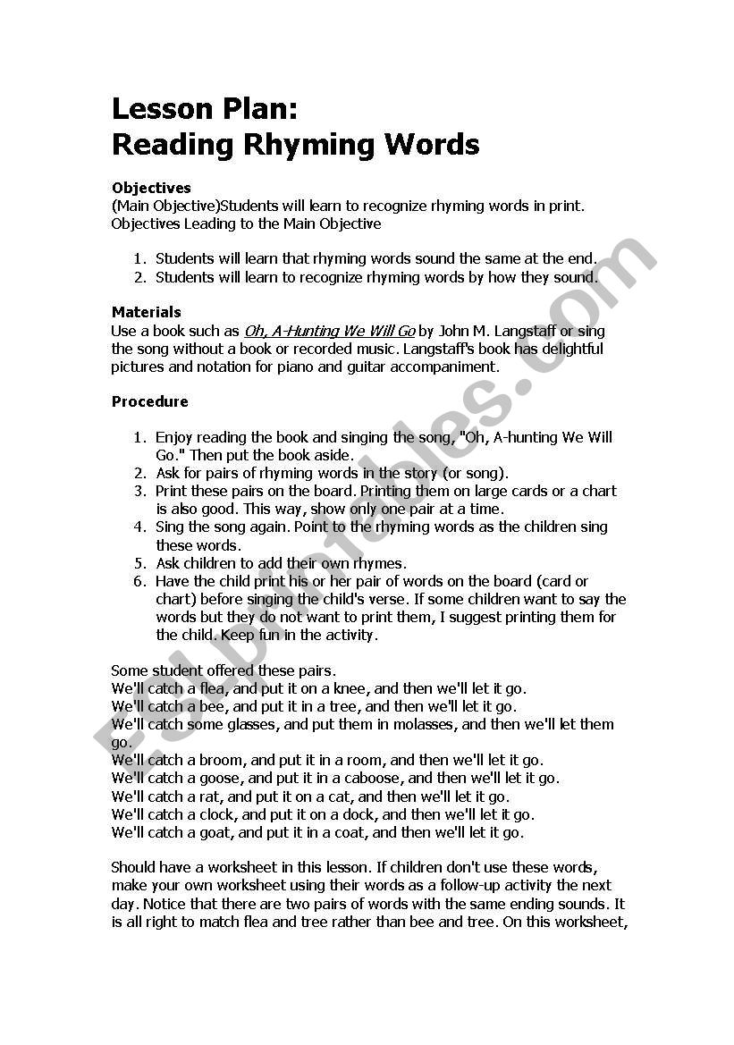 Rhyming words worksheet