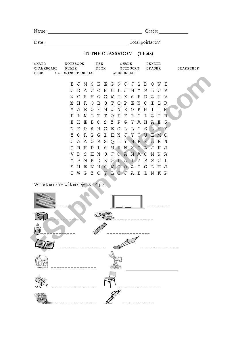 IN THE CLASSROOM worksheet