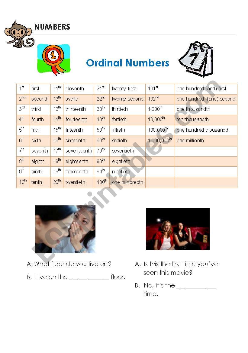 Ordinal Numbers worksheet
