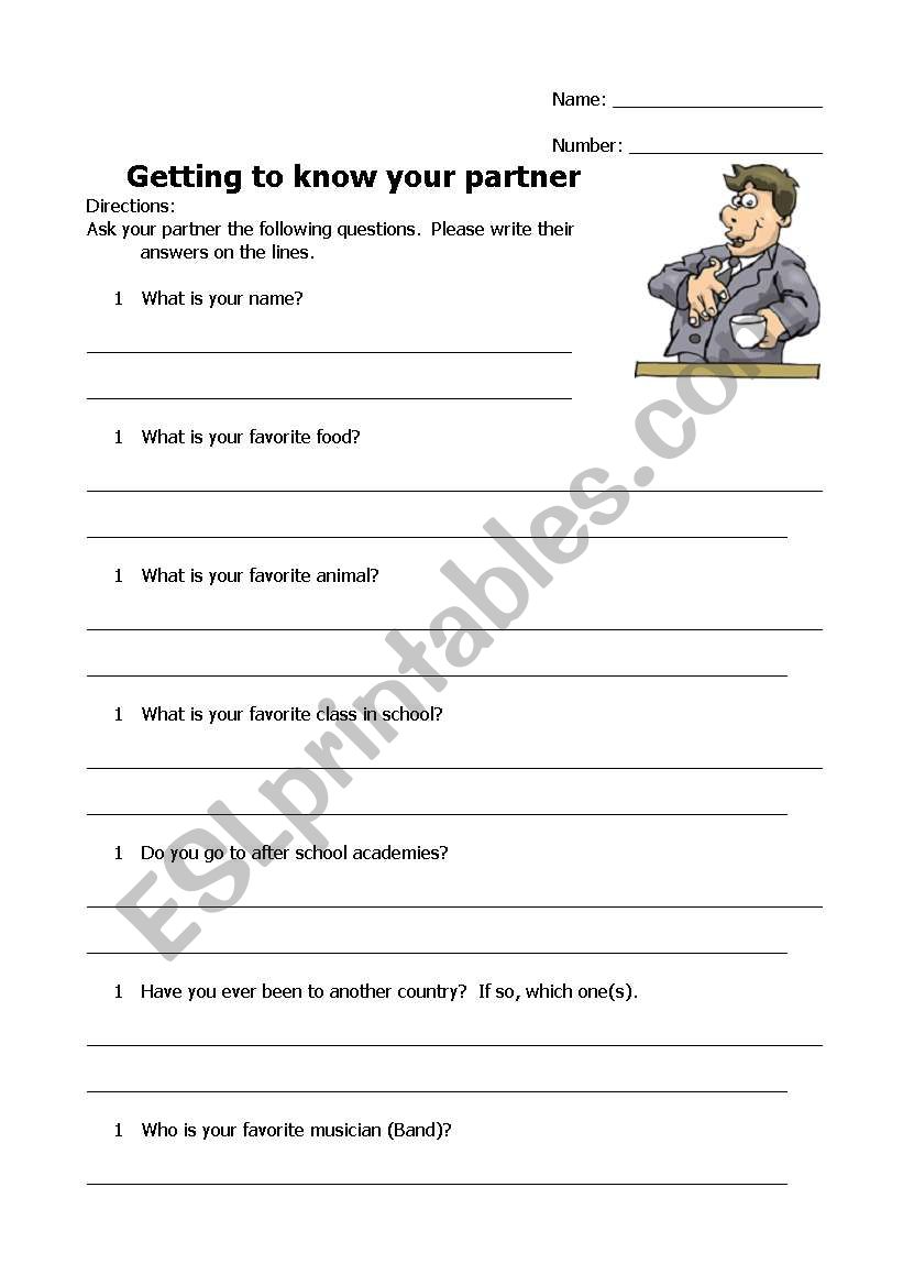 Getting to know you worksheet