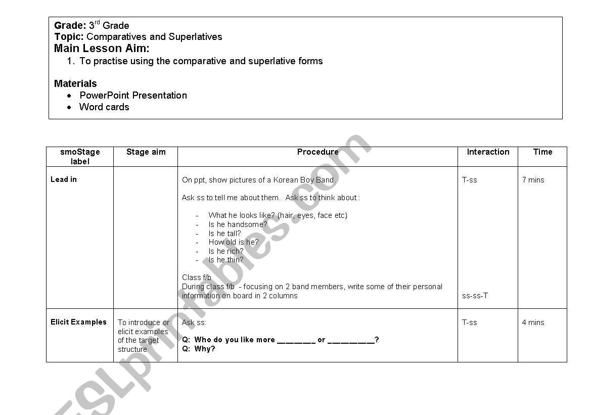 Lesson Plan - Comparatives and Superlatives