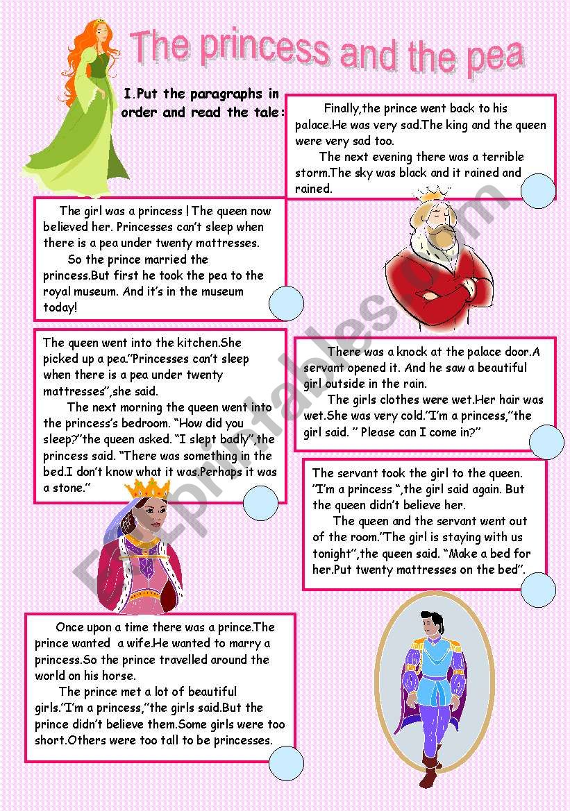 The princess and the pea ( reading comprehension+writing)