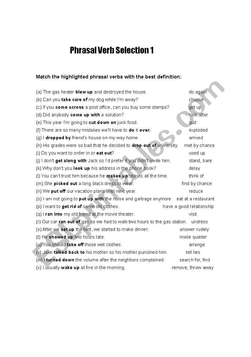 phrasal verbs worksheet