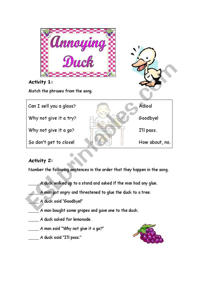 Annoying Duck Song worksheet