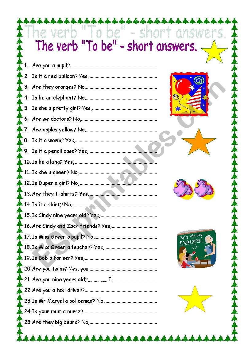 To Be - short answers worksheet