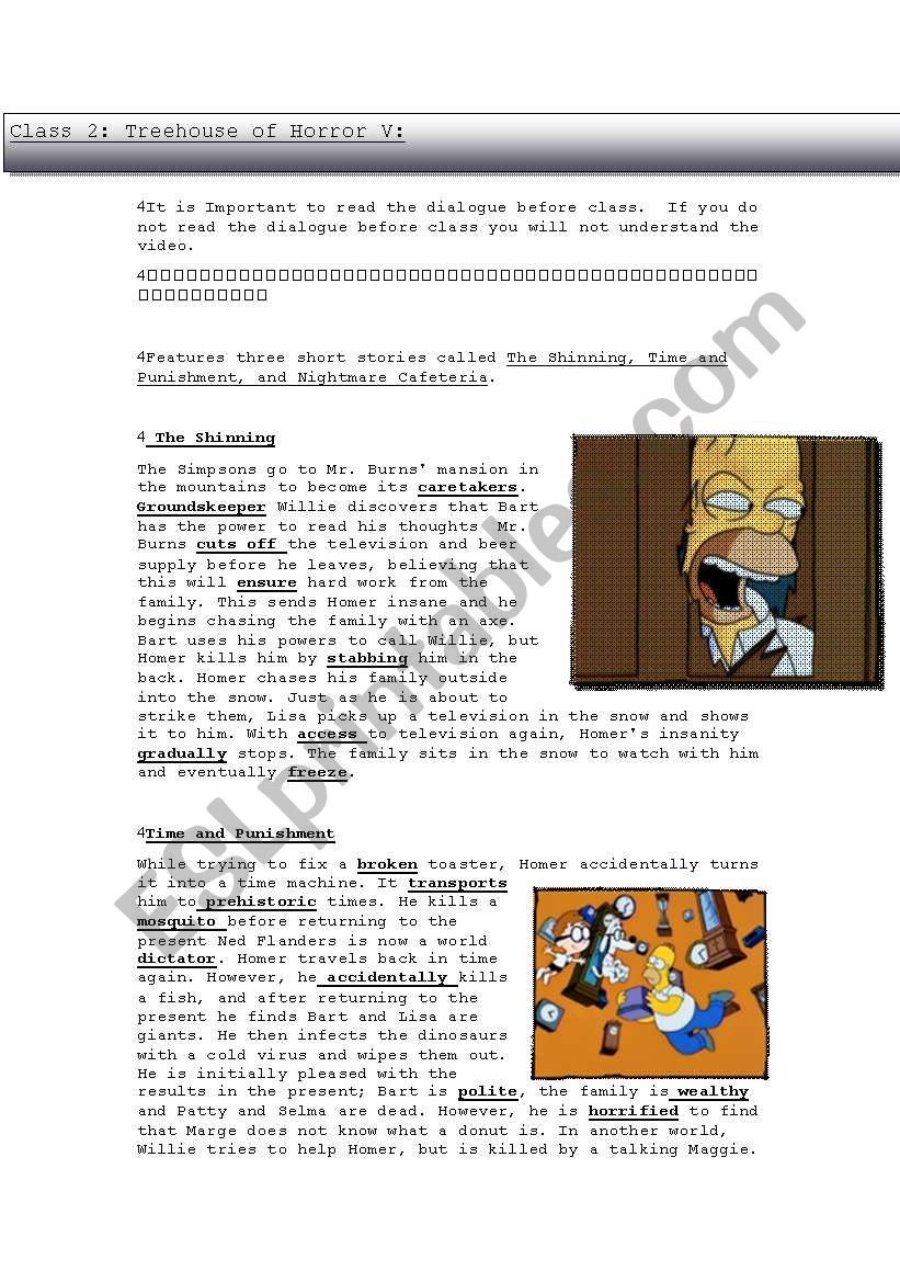 Simpsons: Treehouse of terror worksheet