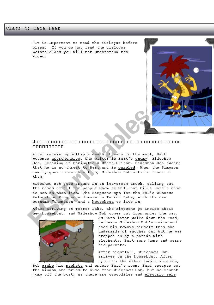 Simpsons: Cape Fear worksheet