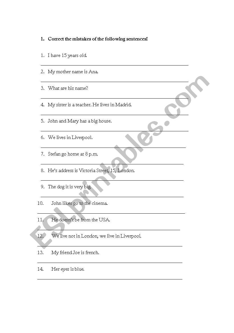 Error correction worksheet