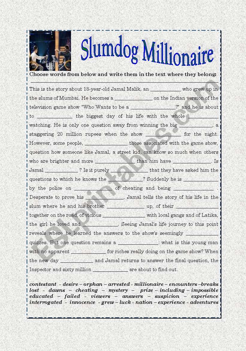 Slumdog Millionaire worksheet