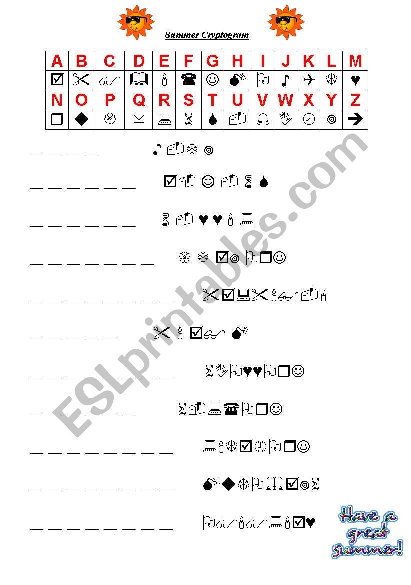 summer cryptogram worksheet