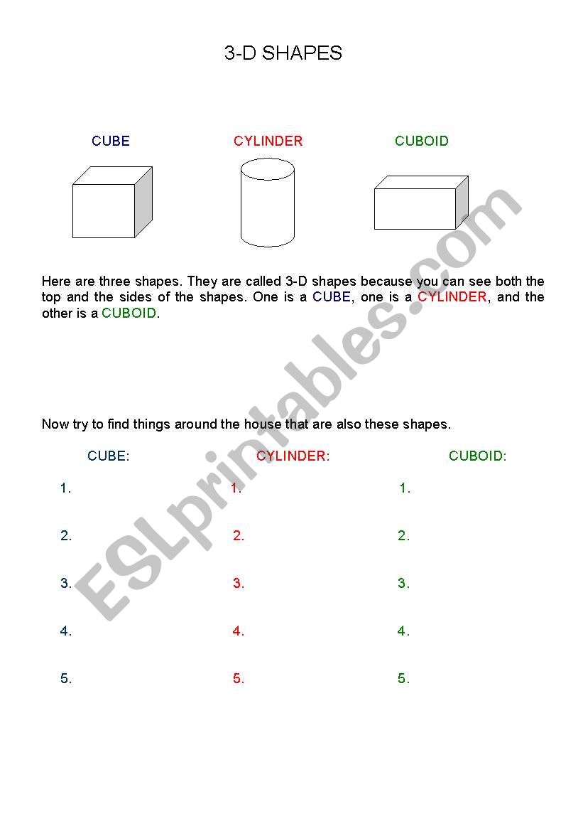 3-D Shapes worksheet