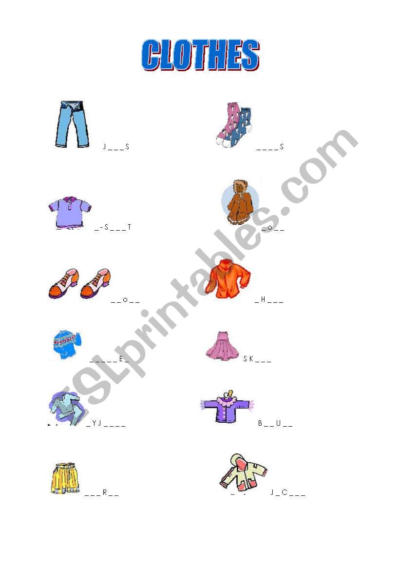 clothes vocabulary worksheet