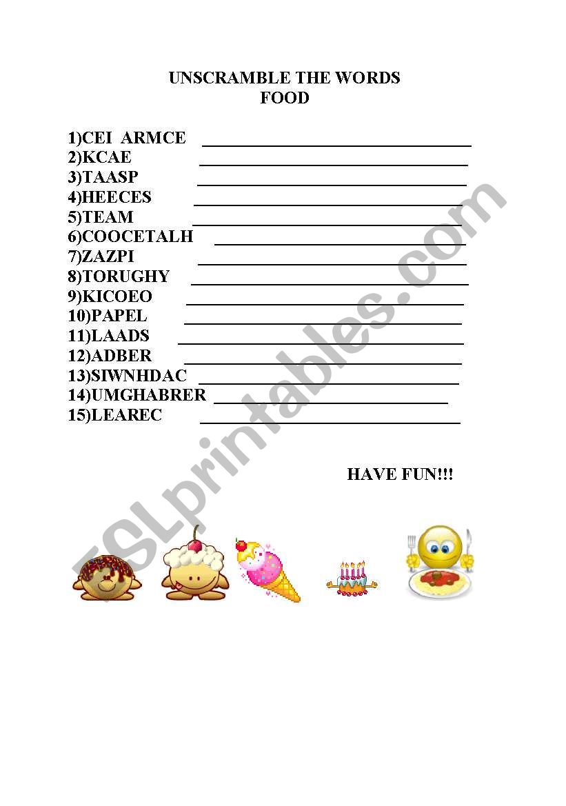 YUMMY FOOD worksheet