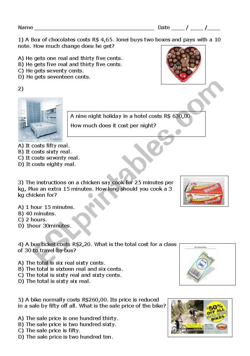 math problem worksheet