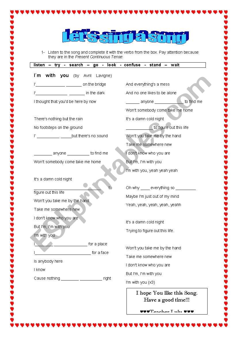 Listening and singing a song worksheet