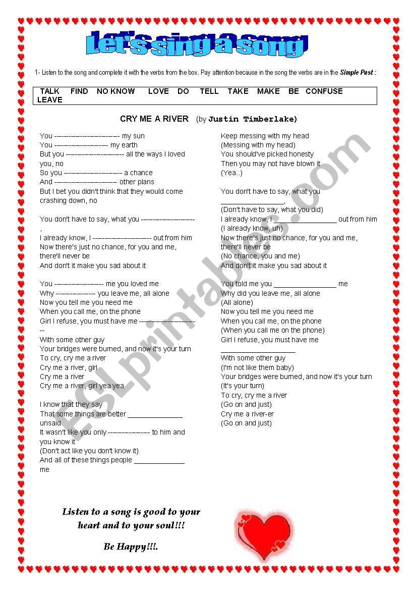 Listening and singing a song worksheet