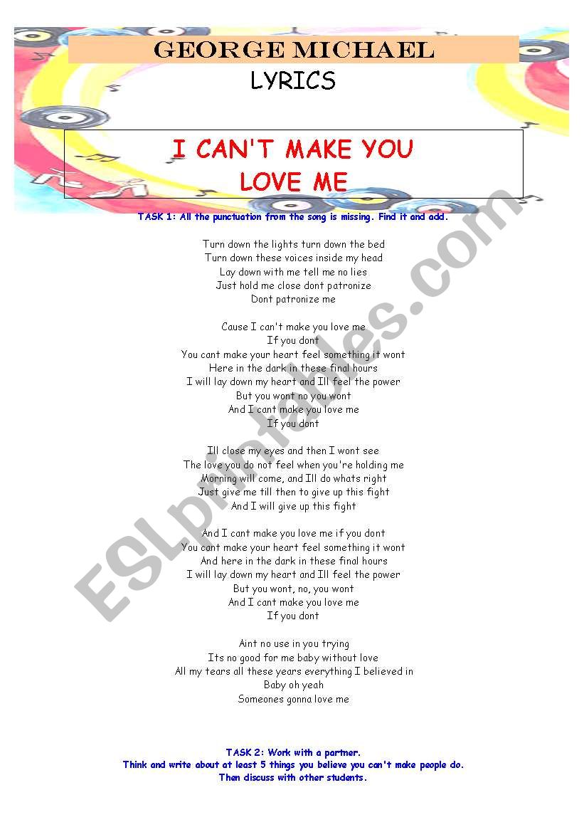 GEORGE MICHAEL - LYRICS WSS worksheet