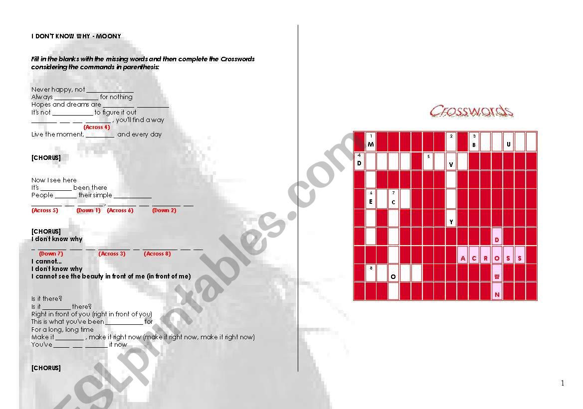 Moony - I Dont Know Why worksheet