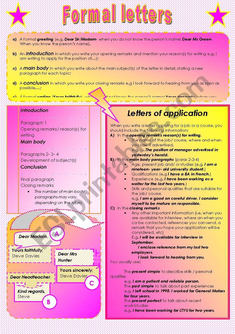 Letter of application worksheet