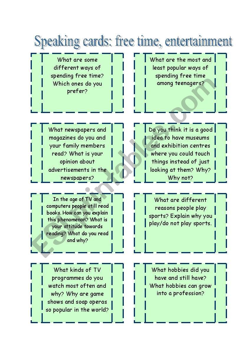 Speaking cards: free time worksheet