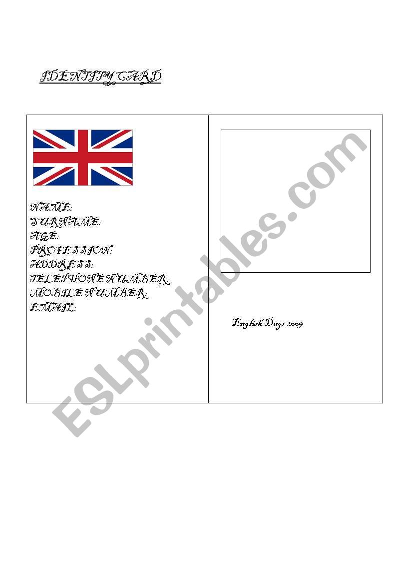 Identity Card worksheet