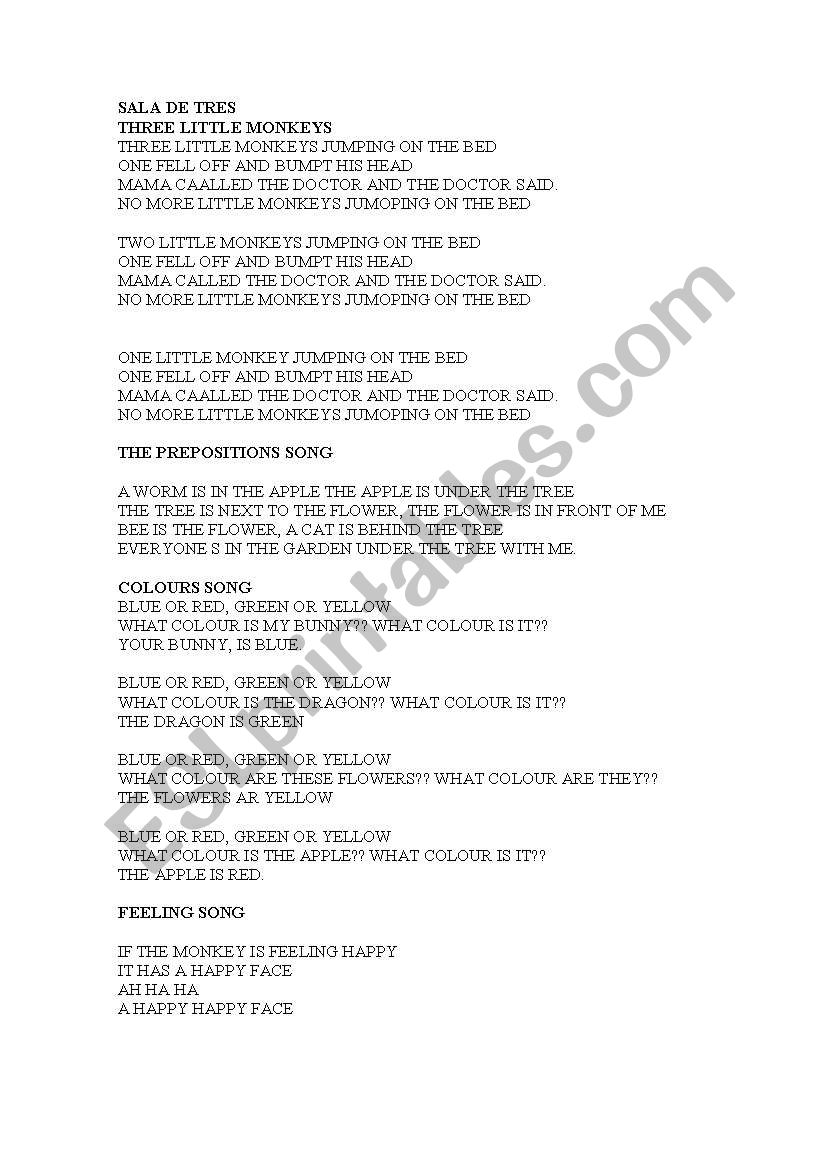 SONGS worksheet