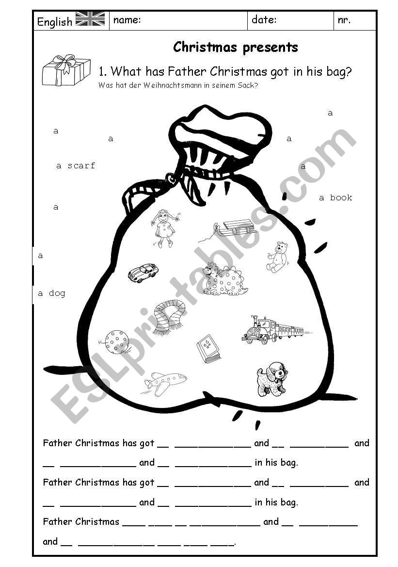 Christmas presents worksheet