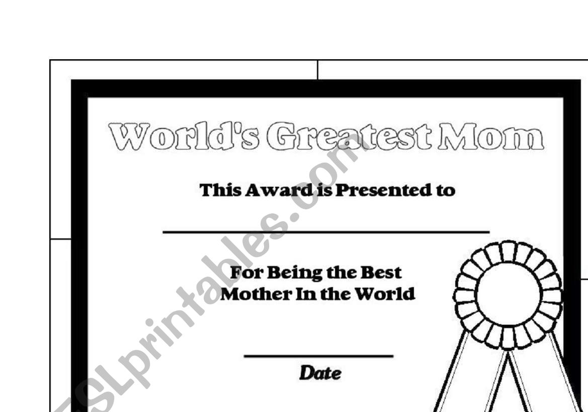Best Mom Certificate worksheet
