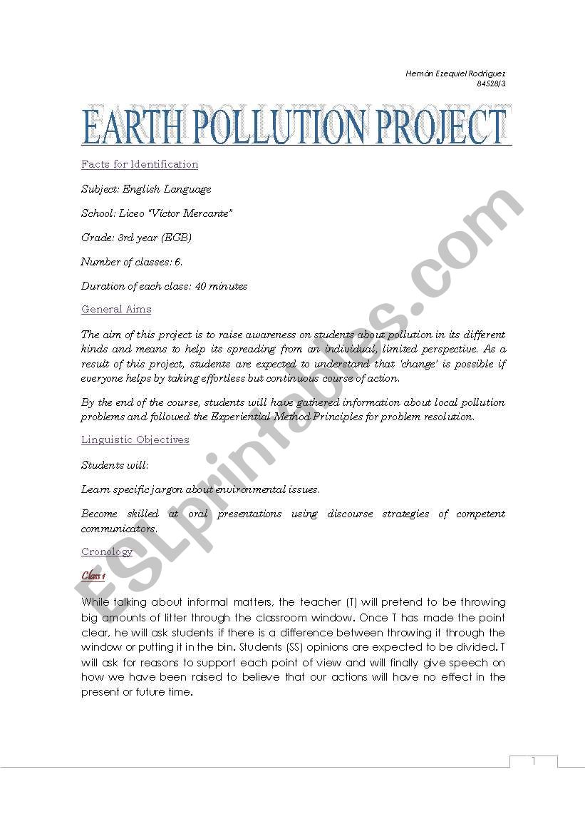 Environment - CLIL project worksheet