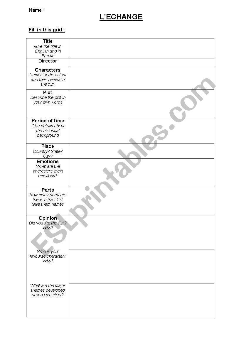 Changeling worksheet